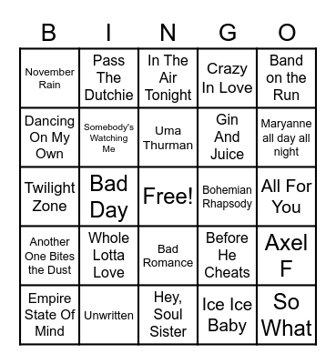 Birthday Song Bingo Card