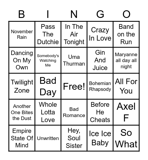 Birthday Song Bingo Card