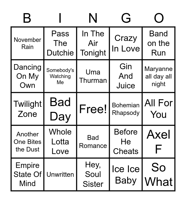 Birthday Song Bingo Card