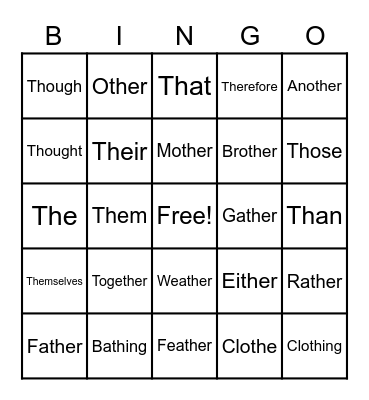 Voiced /th/ Bingo Card