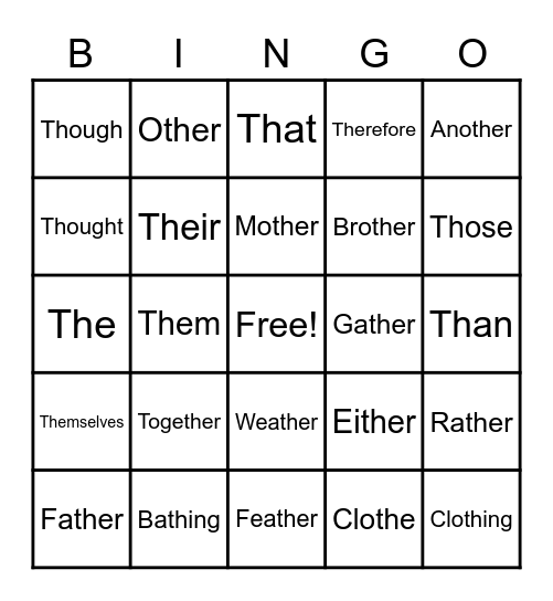 Voiced /th/ Bingo Card
