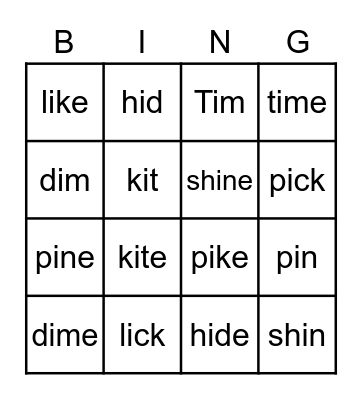 short/long i Bingo Card
