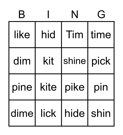 short/long i Bingo Card