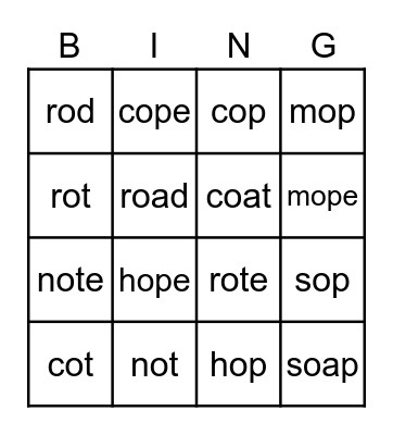 long short O Bingo Card