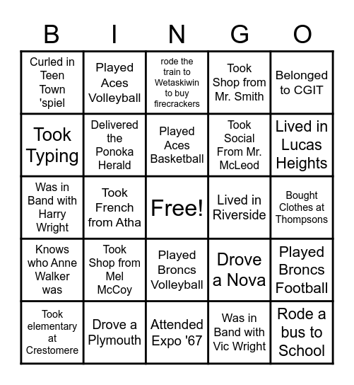 PCHS 1967 Icebreaker Bingo Card