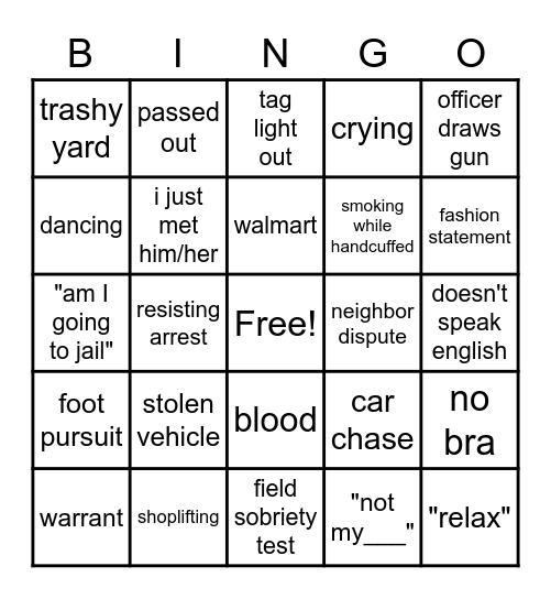 On patrol Bingo Card