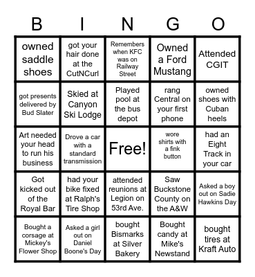 PCHS 1967 Icebreaker Bingo Card