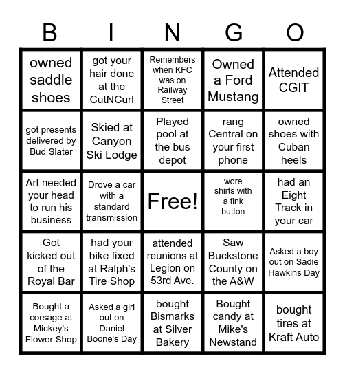 PCHS 1967 Icebreaker Bingo Card