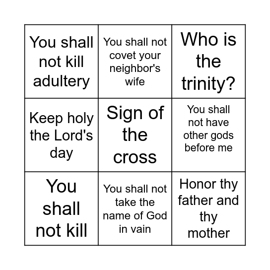 10 commandments Bingo Card
