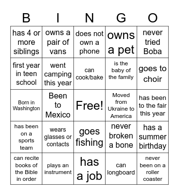 ICE BREAKER Bingo Card