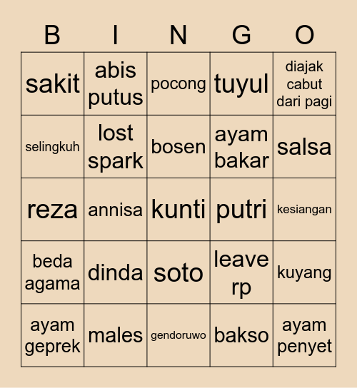 lala Bingo Card