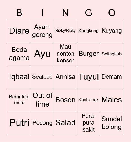 Punya Irene Bingo Card