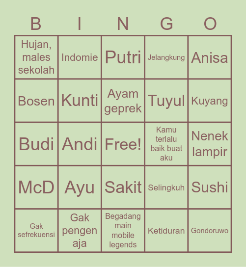 aya's board Bingo Card