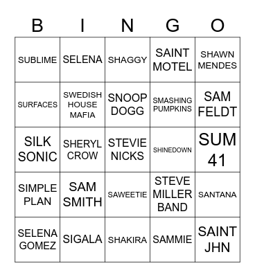 S Bingo Card