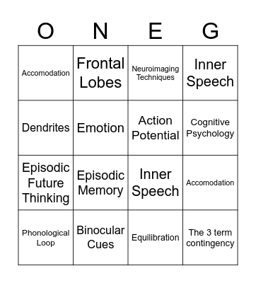 Round One Bingo Card