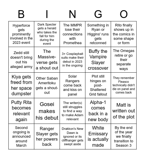 Post Issue 100 Boom Rangers Bingo Card