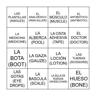 Lotería Sports Med Edition Bingo Card