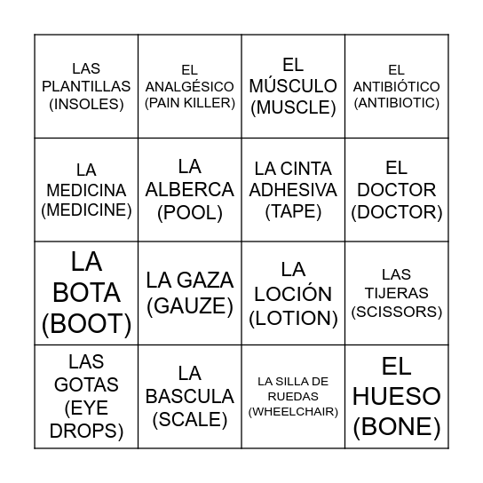 Lotería Sports Med Edition Bingo Card