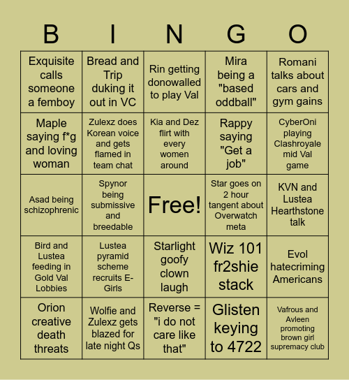 Tartarus Reborn Bingo Card