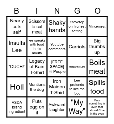 Kays Cooking Bingo Card