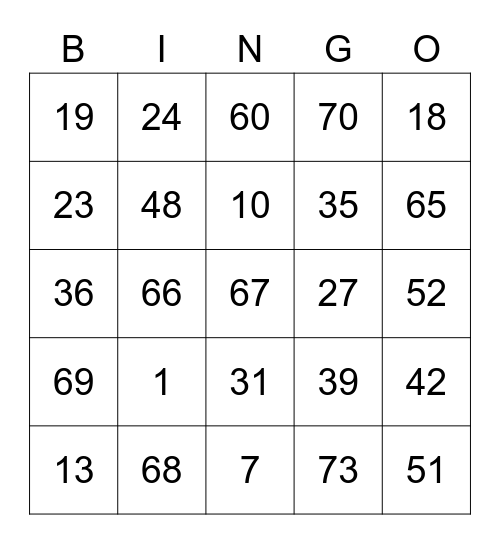 Ness Round 2 (Numbers) Bingo Card