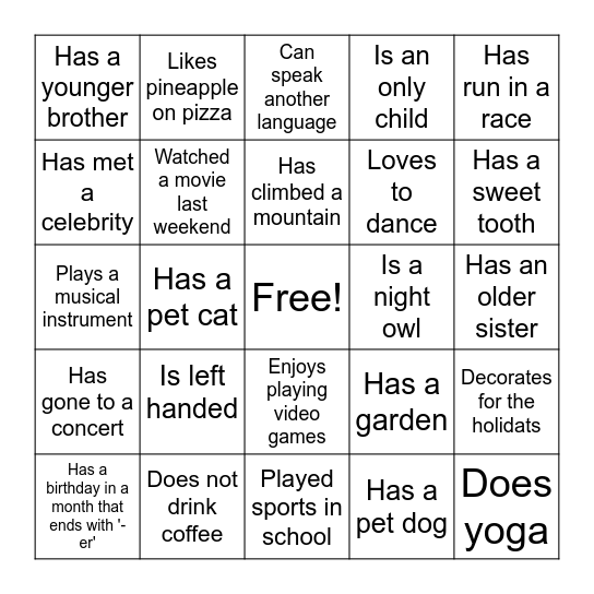 Find someone who... Bingo Card