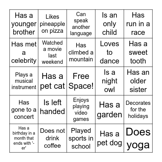 Find someone who... Bingo Card