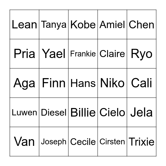 ynativity giveaway bingo Card