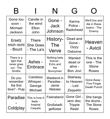 Sympathy for the Queen Bingo Card