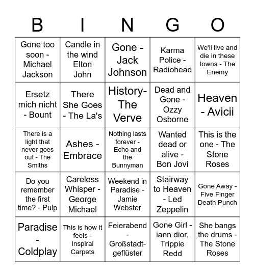 Sympathy for the Queen Bingo Card