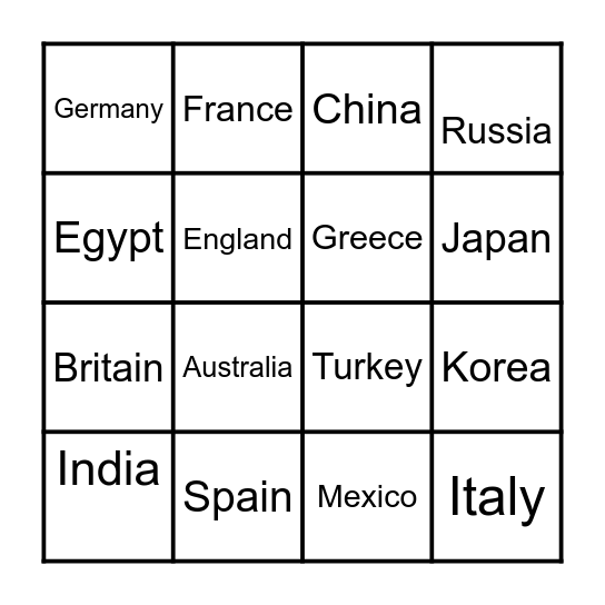 COUNTRIES Bingo Card