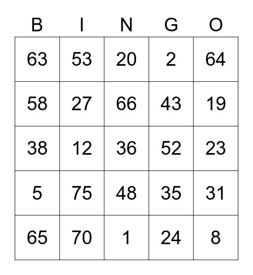 Voffko Round 2 [Numbers] Bingo Card