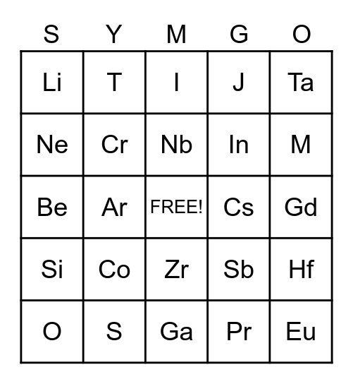 Symbols Bingo Card