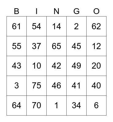 Nicklu Round 2 [Numbers] Bingo Card