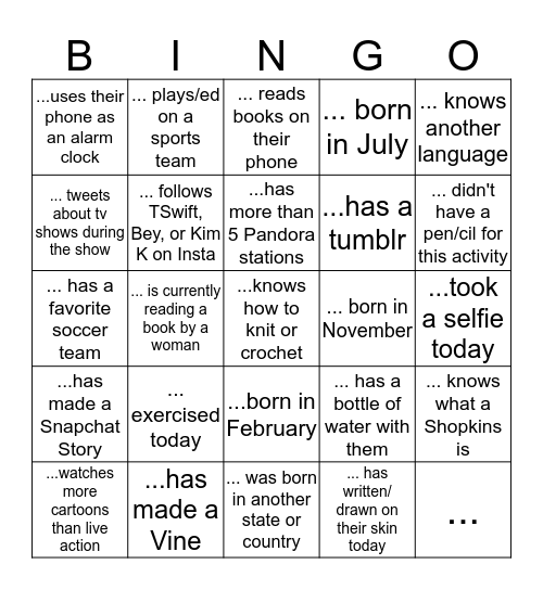 Icebreaker Bingo - get 5 in a row to win a prize! Bingo Card