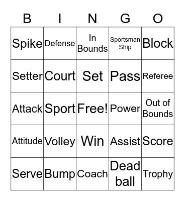 Volleyball Bingo Card