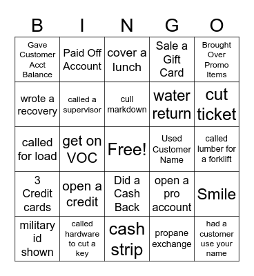 Cashier Bingo! Bingo Card
