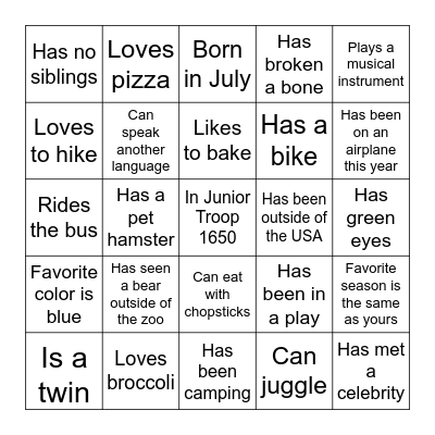 Girl Scout Troop 1650 Bingo Card