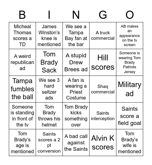 Saints Bingo Card