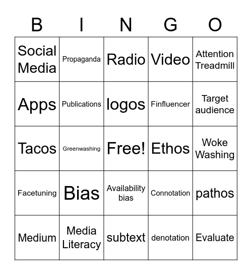 Media Literacy Bingo Card