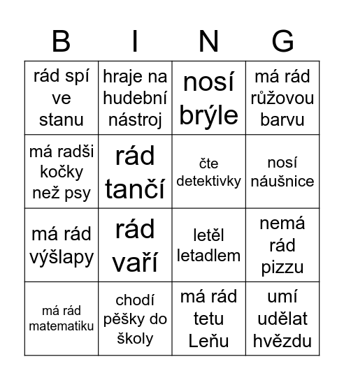 Najdi někoho,kdo... Bingo Card