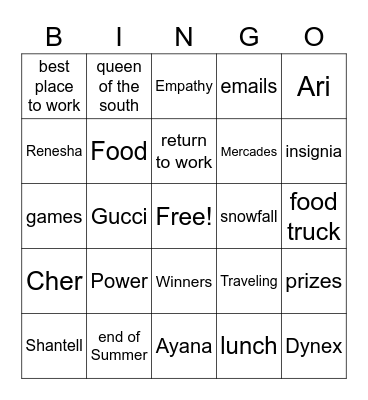 Sunday Funday # 2 Bingo Card