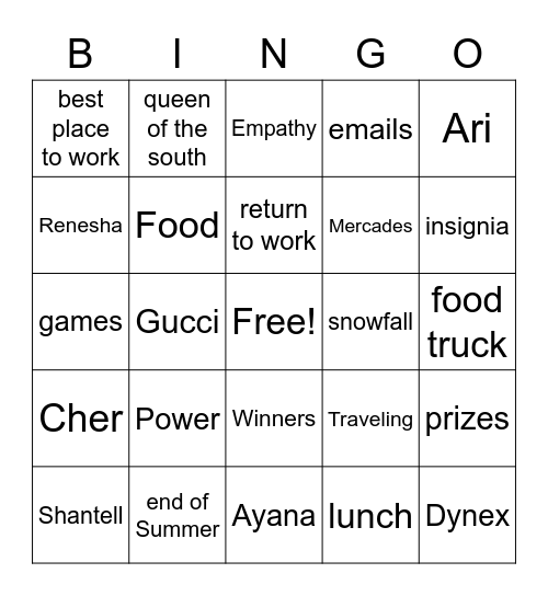 Sunday Funday # 2 Bingo Card