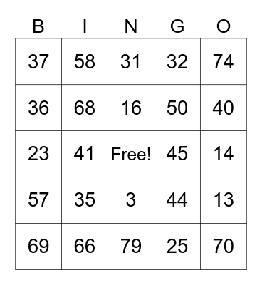 Untitled Bingo Card