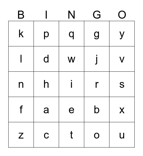 Alphabet Bingo Card