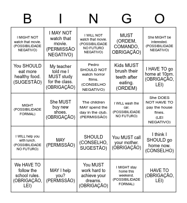 Modal verbs bingo Card