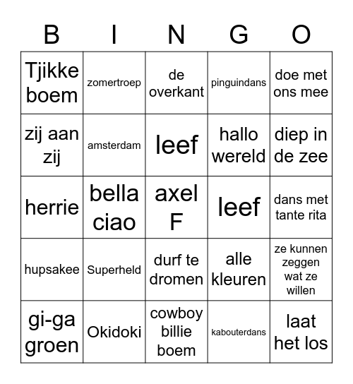 muziek bingo Card