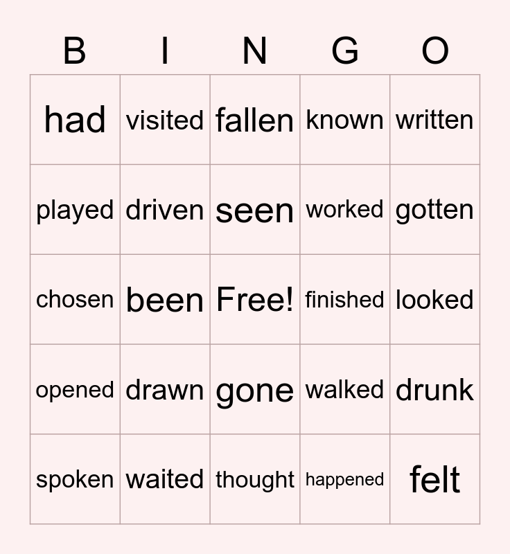 Present Perfect Bingo Card