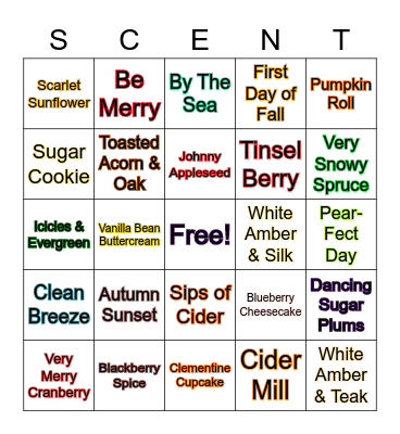 Fall Scentsy Bingo Card