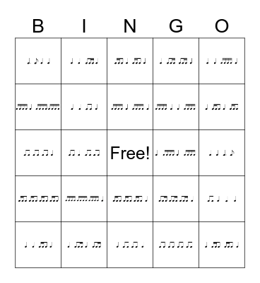 RHYTHM BINGO 7 Bingo Card